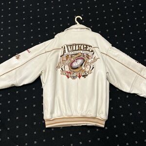 Avirex Cream Leather Jacket with Embroidered Motif